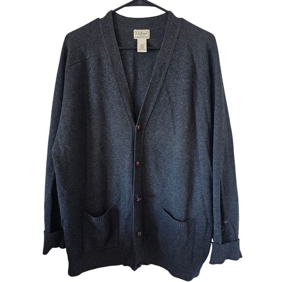 Vintage L.L.Bean Mens Gray Classic Lambswool Cardigan Sweater Size XL Dark Gray - Picture 1 of 4